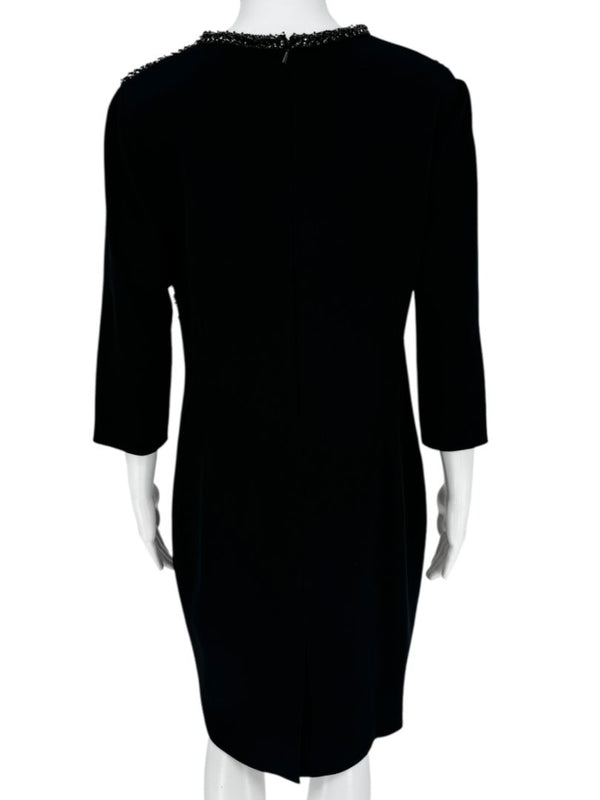 Pamella Roland Black Crepe Embellished Shift Dress – Large