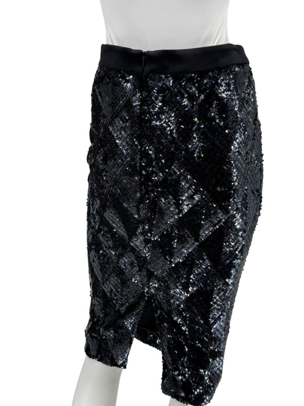 Pamella Roland Black Sequin Pencil Skirt – Large