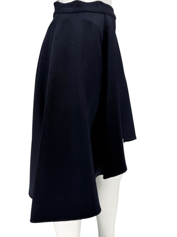 Pamella Roland Navy A-Line Skirt with Sculptural Hem - Large