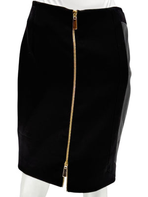 Pamella Roland Black Skirt with Leather Panel & Gold Zipper - Large