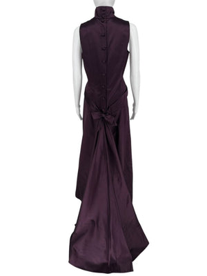 Pamella Roland Plum High Neck Sleeveless Gown with Back Bow Detail – Large