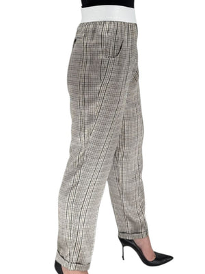 Kiton Olive & Taupe Silk Houndstooth Blouse and Pant Set – Size 46 (Fits M/L)