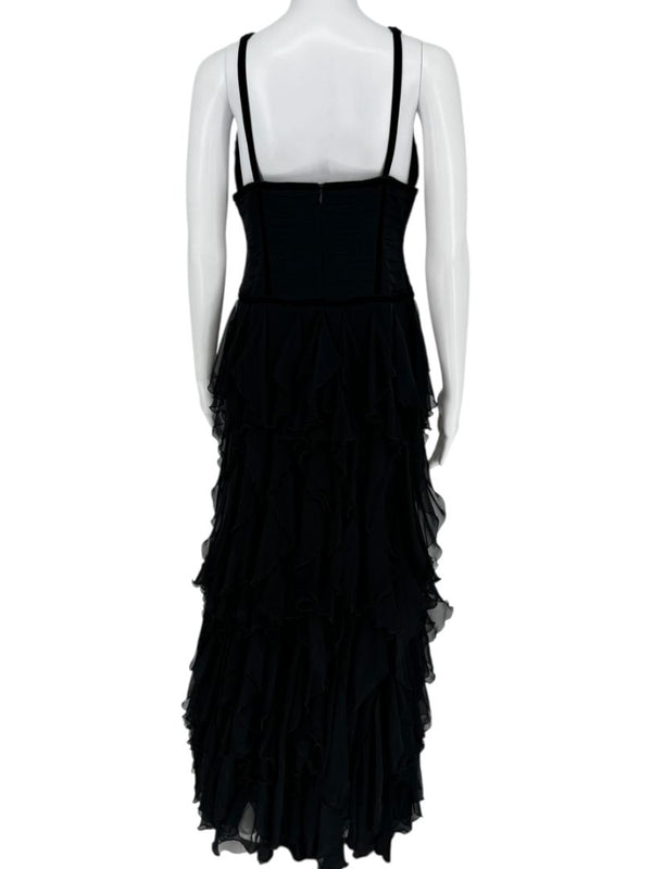 Pamella Roland Black Tiered Chiffon Gown – Size 8