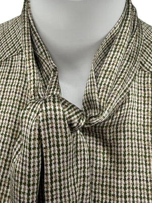 Kiton Olive & Taupe Silk Houndstooth Blouse and Pant Set – Size 46 (Fits M/L)