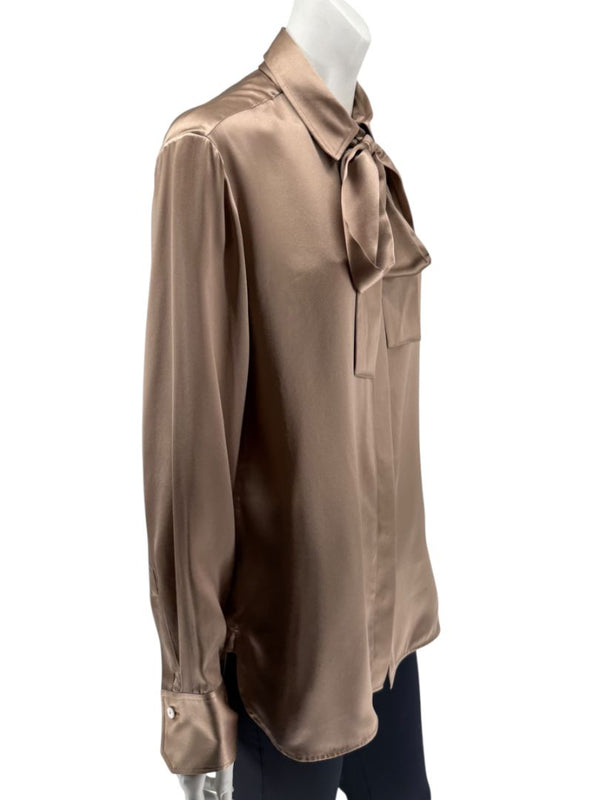 Kiton Bronze Silk Bow Blouse – Size 46 Brand New