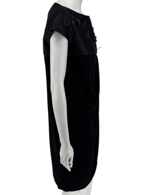 Atelier Caito for Herve Pierre Black Beaded Yoke Draped Dress – Size 12