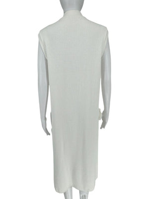 Max Mara White Knit Sleeveless Swim Cover-Up with Beaded Side Ties – Size M