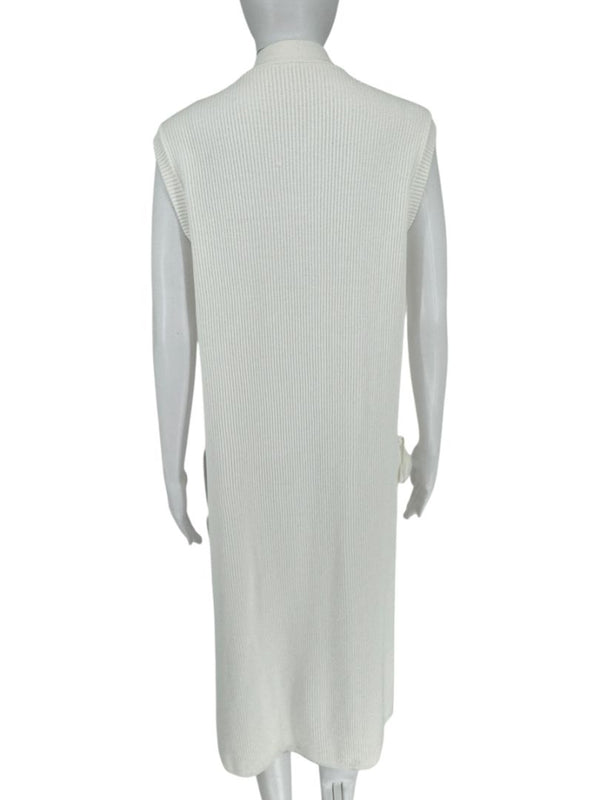 Max Mara White Knit Sleeveless Swim Cover-Up with Beaded Side Ties – Size M
