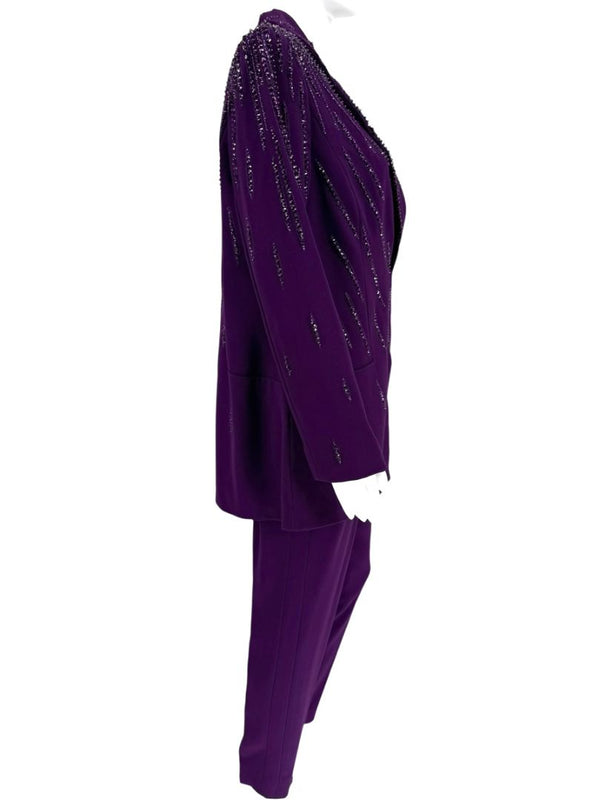 Pamella Roland Purple Crystal-Embellished Three-Piece Pant Suit – Large
