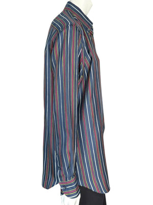 Loro Piana Navy Multicolor Stripe Silk Button-Up Shirt – Size IT 46