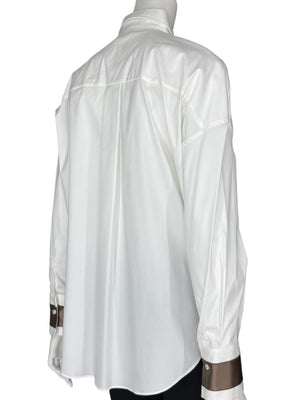 Brunello Cucinelli White Relaxed Satin Cuff Blouse – Size M- NEW