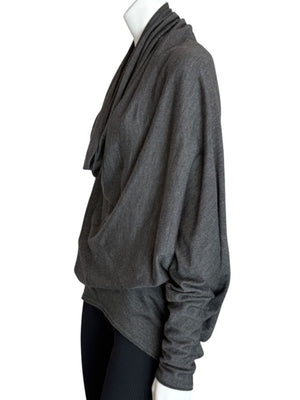 Donna Karan Charcoal Gray Cashmere Wool Silk Draped Cowl Sweater - Size M