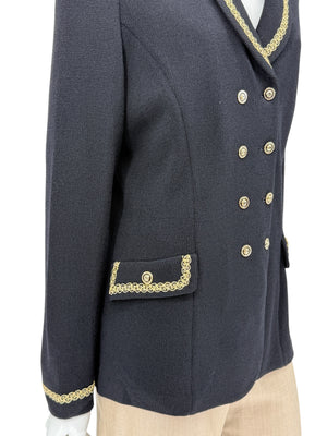 St. John Collection by Marie Gray Black Knit Blazer with Gold Trim – Size 10