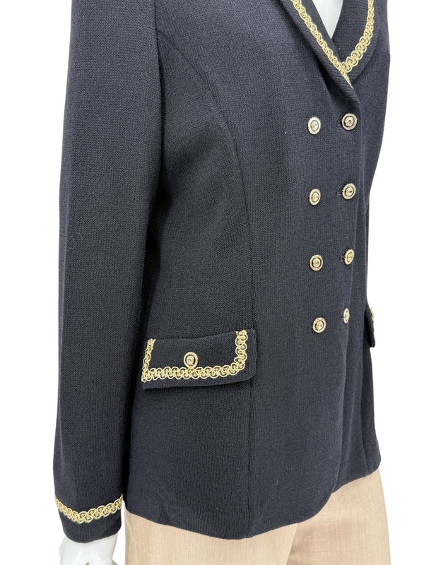 St. John Collection by Marie Gray Black Knit Blazer with Gold Trim – Size 10