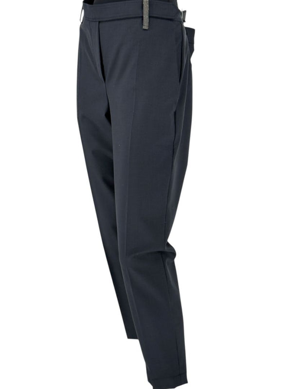 Brunello Cucinelli Charcoal Wool-Blend Trousers with Monili Detail – Size IT 46 (FR 42 / US 10 / DE 40)