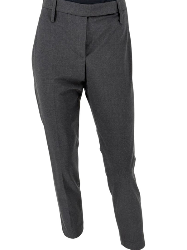 Brunello Cucinelli Grey Wool-Blend Cropped Pants with Monili Trim – Size IT 46 / US 10