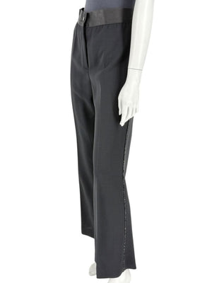 Akris Black Wool Blend Pants with Sequin Trim - Size US 10 (IT 46)