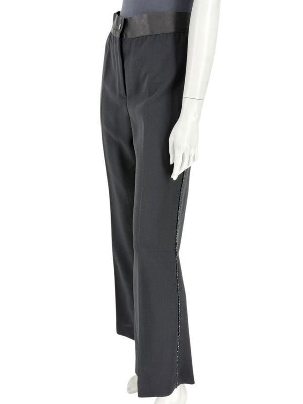 Akris Black Wool Blend Pants with Sequin Trim - Size US 10 (IT 46)