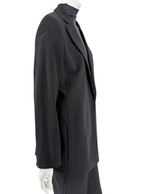 Akris Black Wool Blend Blazer with Sequin Trim - Size US 8