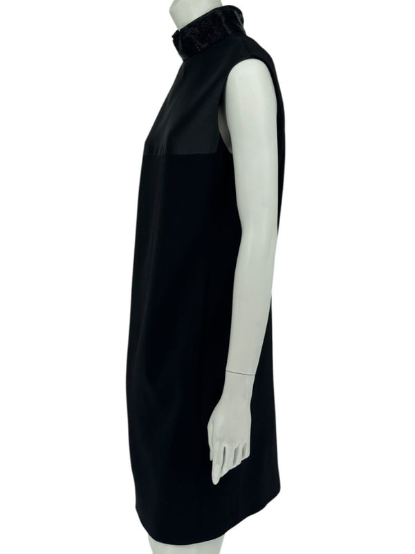 Pamella Roland Black Sleeveless Beaded Collar Shift Dress – L
