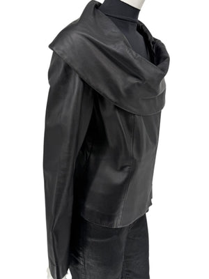 Armani Collezioni Black Leather Sculpted Jacket – Size 12