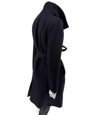 Pamella Roland Wide Shawl Collar Black Wool Belted Coat - Large