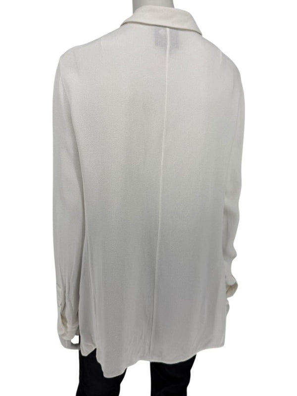 Akris Bergdorf Goodman White Textured Button-Front Blouse – Size 12
