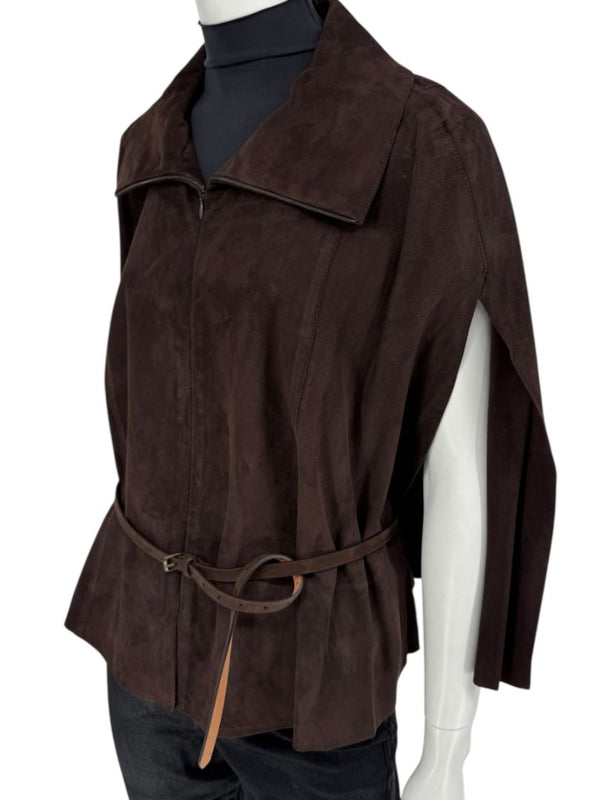 Akris Chocolate Brown Suede Cape Jacket – Size 12