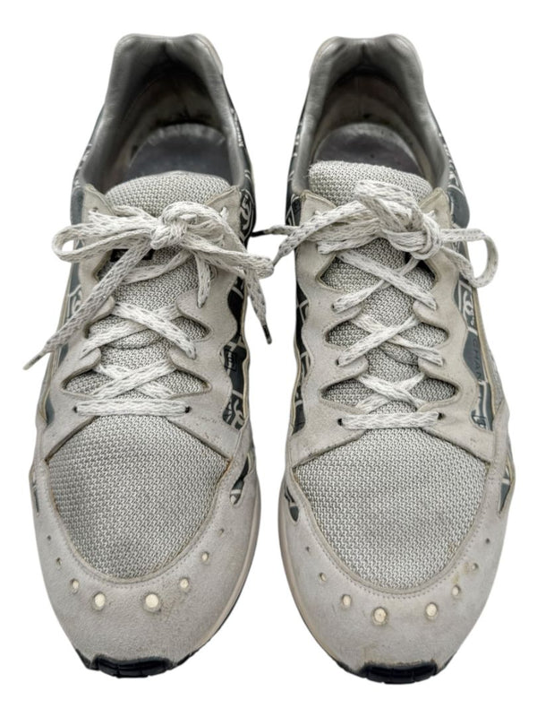 Chanel Grey & White Nylon Suede Low-Top Sneakers – Size 40