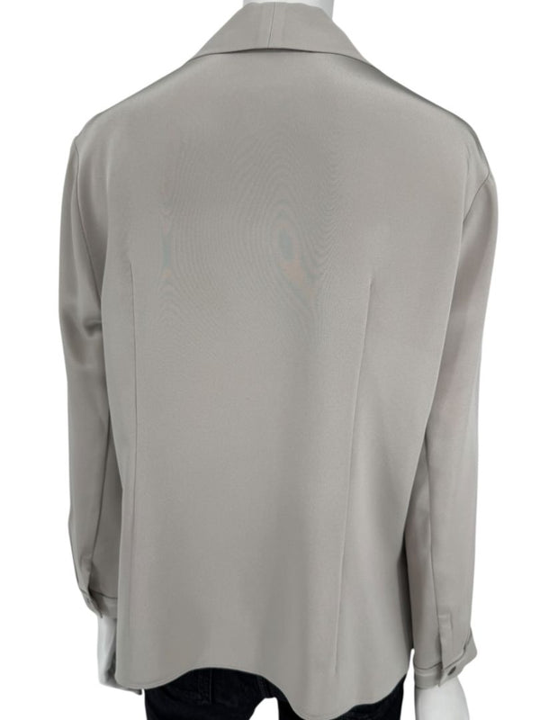 Peter Cohen Taupe-Grey Silk Button-Front Blouse with Soft Notched Collar – Size L