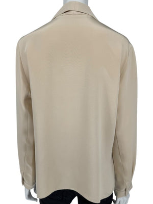 Peter Cohen Ivory Silk Button-Front Blouse with Soft Notched Collar – Size L
