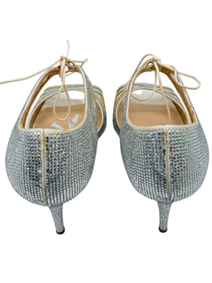 René Caovilla Silver Crystal Mesh Lace-Up Heels – Size 39 - BNIB