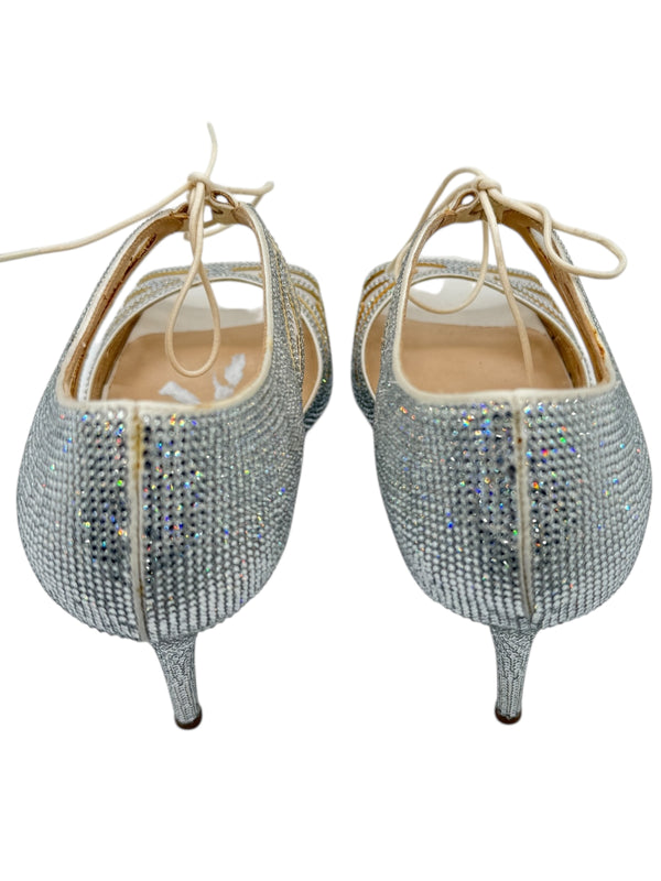 René Caovilla Silver Crystal Mesh Lace-Up Heels – Size 39 - BNIB