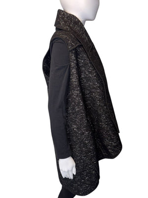 Donna Karan New York Black & White Wool Blend Sleeveless Open-Front Cardigan – Size S