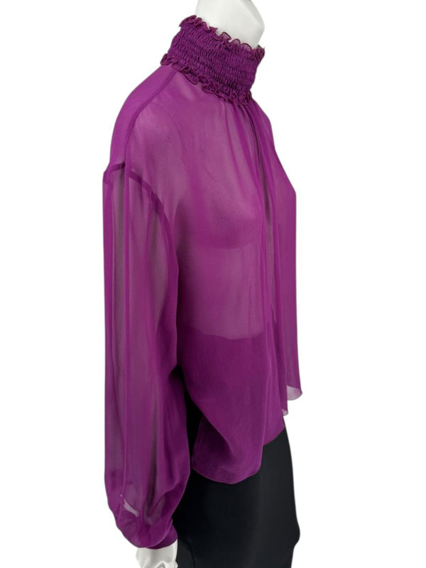 Chanel Fuchsia Silk High-Neck Blouse – Fall 2001 FR 42