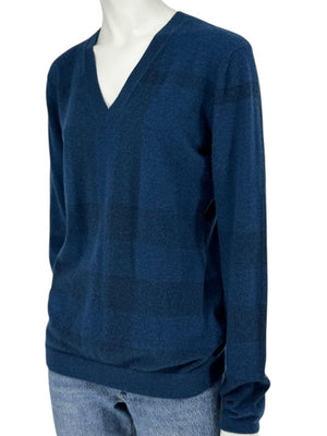 Burberry London Blue V-Neck Cashmere Sweater – Size XL
