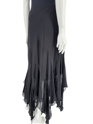 Dana Buchman Black Silk Asymmetric Ruffle Skirt – Size 12