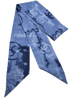 Chanel Oversized “Twilly” CC Logo Print Silk Scarf