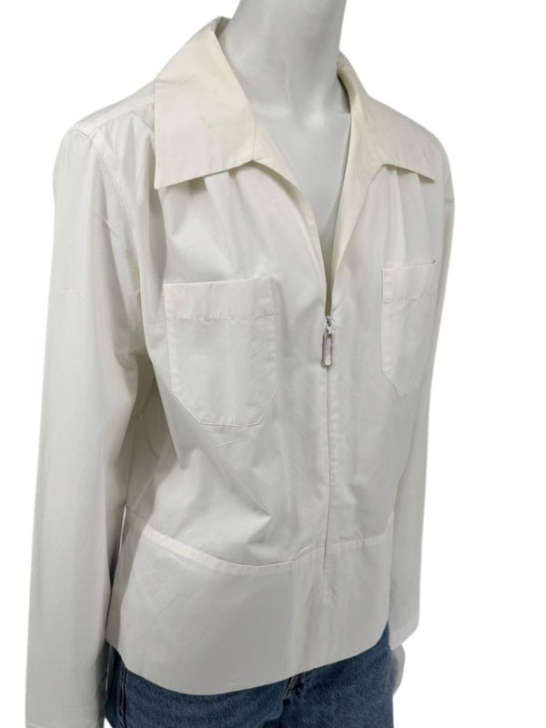 Chanel Ivory Zip-Front Cotton Blouse – Size 42
