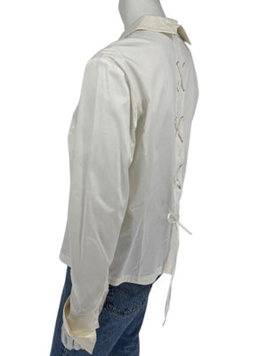 Escada White Cotton-Blend Lace-Up Back Dress Shirt – Size 42