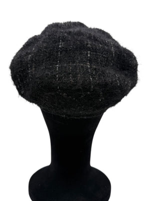 CHANEL Black Tweed Newsboy Cap with Signature Chain Trim