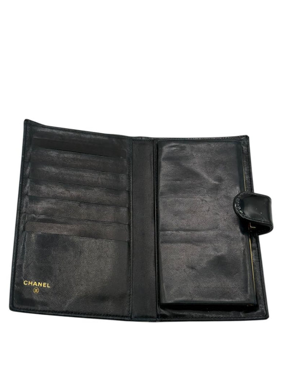 CHANEL Vintage Patent Leather CC Long Wallet – Black