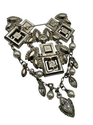 Chanel Crystal & Pearl Statement Brooch – Silver Tone  - With Box