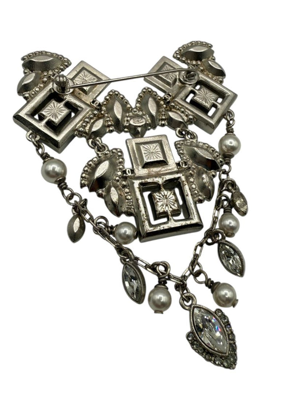 Chanel Crystal & Pearl Statement Brooch – Silver Tone  - With Box