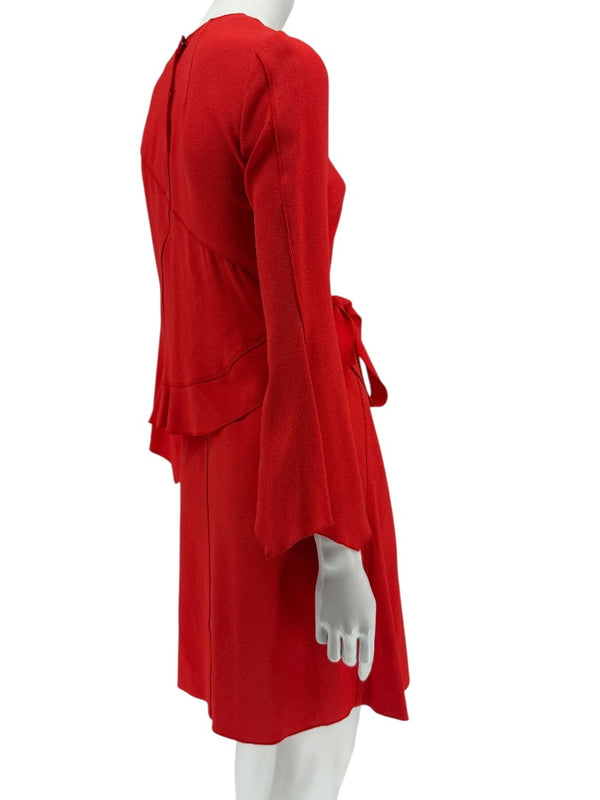 Proenza Schouler Women’s Red Acetate-Viscose Asymmetrical Wrap Dress with Tie Waist – Size 0