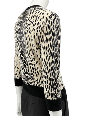 DKNY Cream & Black Leopard-Print Beaded Cardigan – Size: Small
