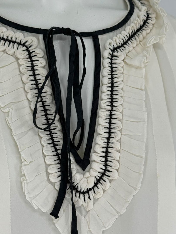 Oscar de la Renta Ivory Sheer Ruffled Blouse – Size 12