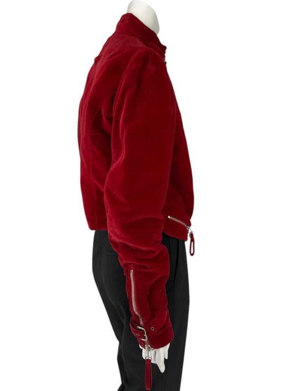 Jean Paul Gaultier Homme Oxblood Velvet Moto-Style Jacket – Size 52 (Men’s)