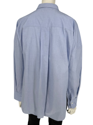 Brunello Cucinelli Light Blue Cotton Button-Front Shirt with Monili Trim – Size XL