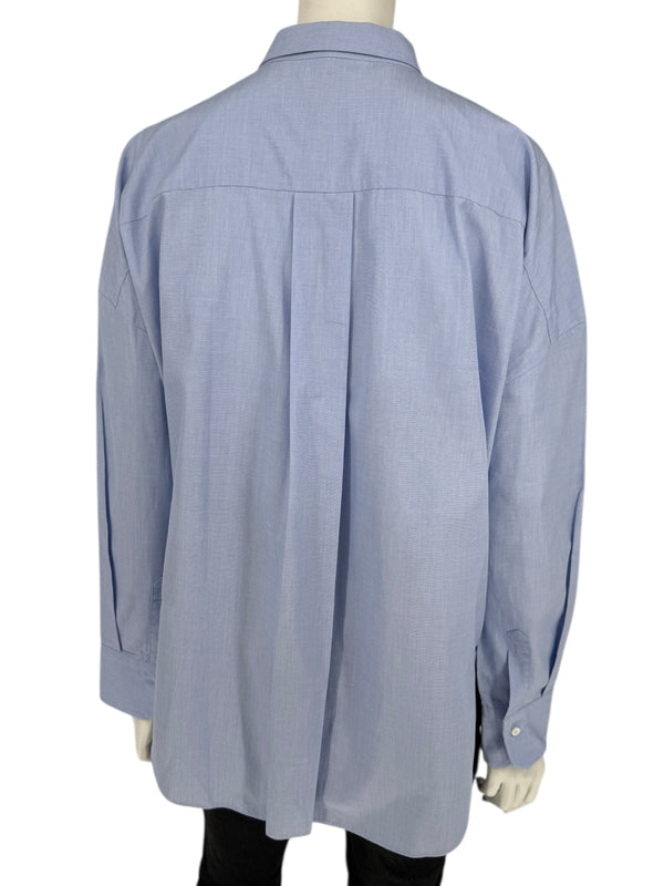 Brunello Cucinelli Light Blue Cotton Button-Front Shirt with Monili Trim – Size XL